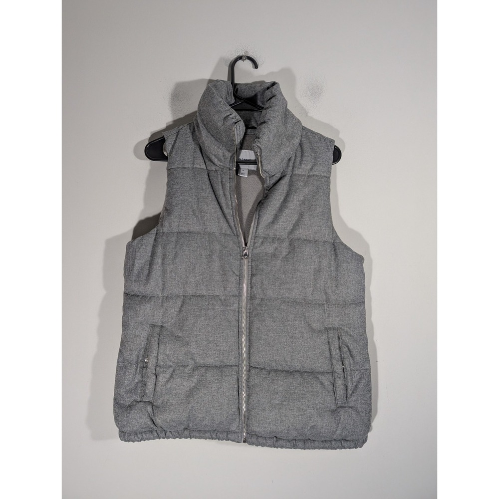 Old‎ Navy Womens Puffer Vest Gray Heathered Full Zip Stand Collar Sz M Outdoor